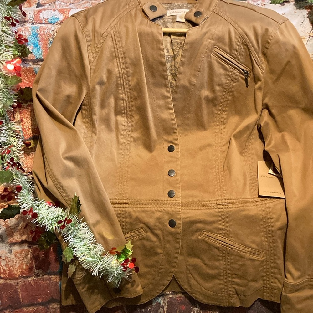Khaki Jacket Colwater Creek Boho Army Zipper Design Women Brown Jacket Size 10